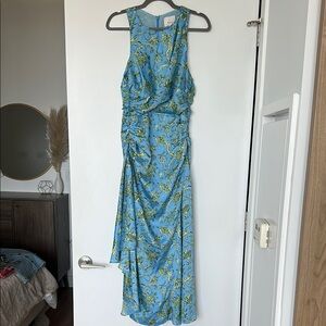 Cinq a Sept Blue Green Ruched Halter Sundress